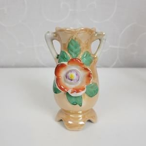 Vintage Home Vase One Size Brown Lustre Glass Floral Porcelain